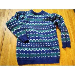 Shetland 100% wool Nordstrom BP pullover crew neck sweater Christmas blue green